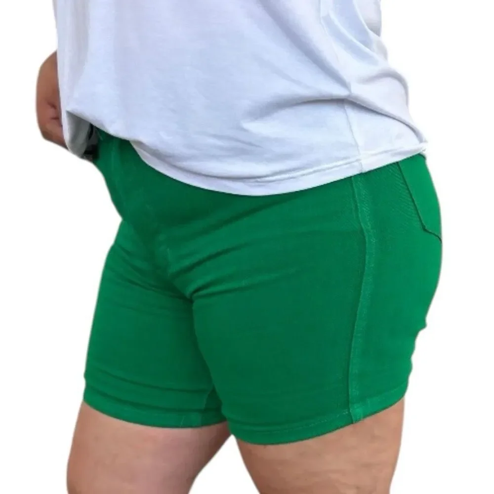 Judy Blue Shorts Green High Rise Tummy Control Cuffed Garment Dyed Stretch Denim - Picture 9 of 16